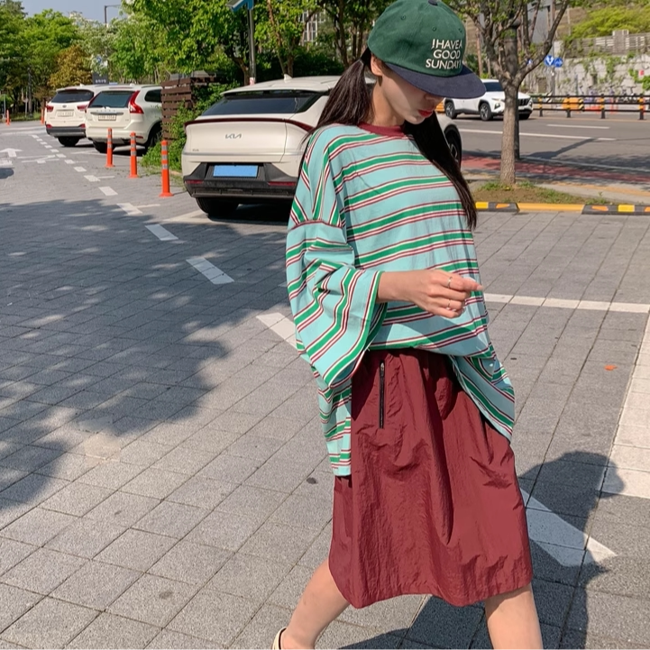 男女同款条纹tee韩国代购正品2025夏新品宽松大版时尚显瘦短袖t恤