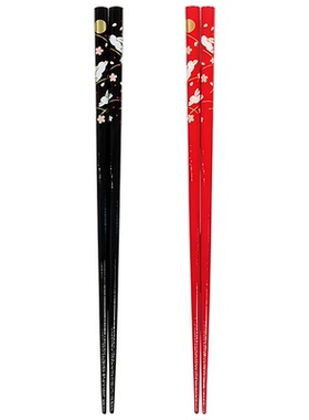 日本进口田中著黑色天然木筷子家用和风月兔红色喜庆结婚喜事对筷