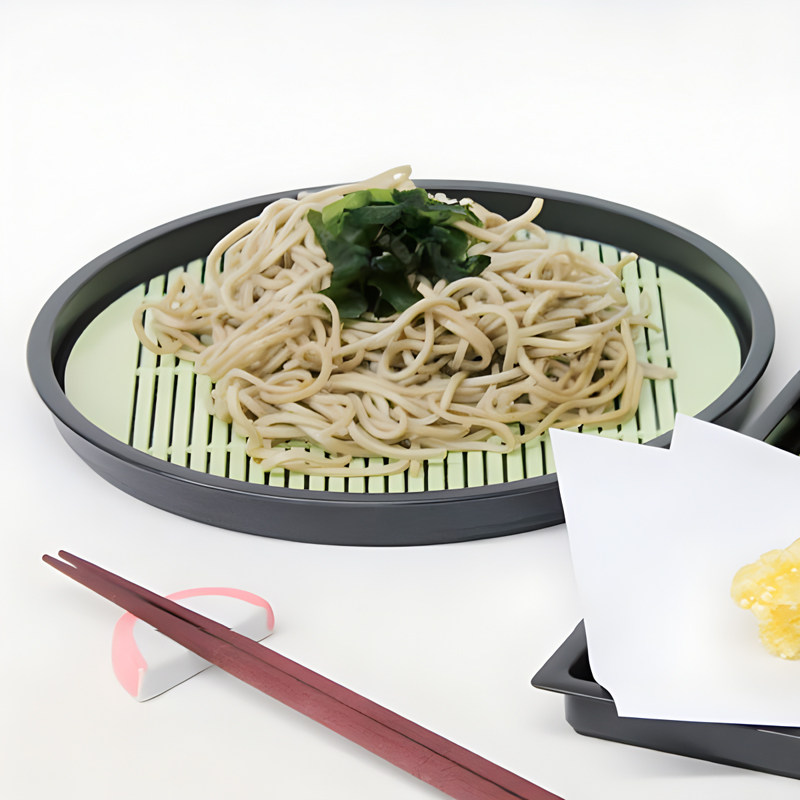 日本进口KATU竹子风格方形荞麦面盘日式冷面餐具塑料圆形乌冬面盘