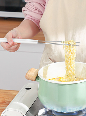 日本进口ECHO家用厨房防烫加长不锈钢火锅捞面筷尖头防滑油炸筷子