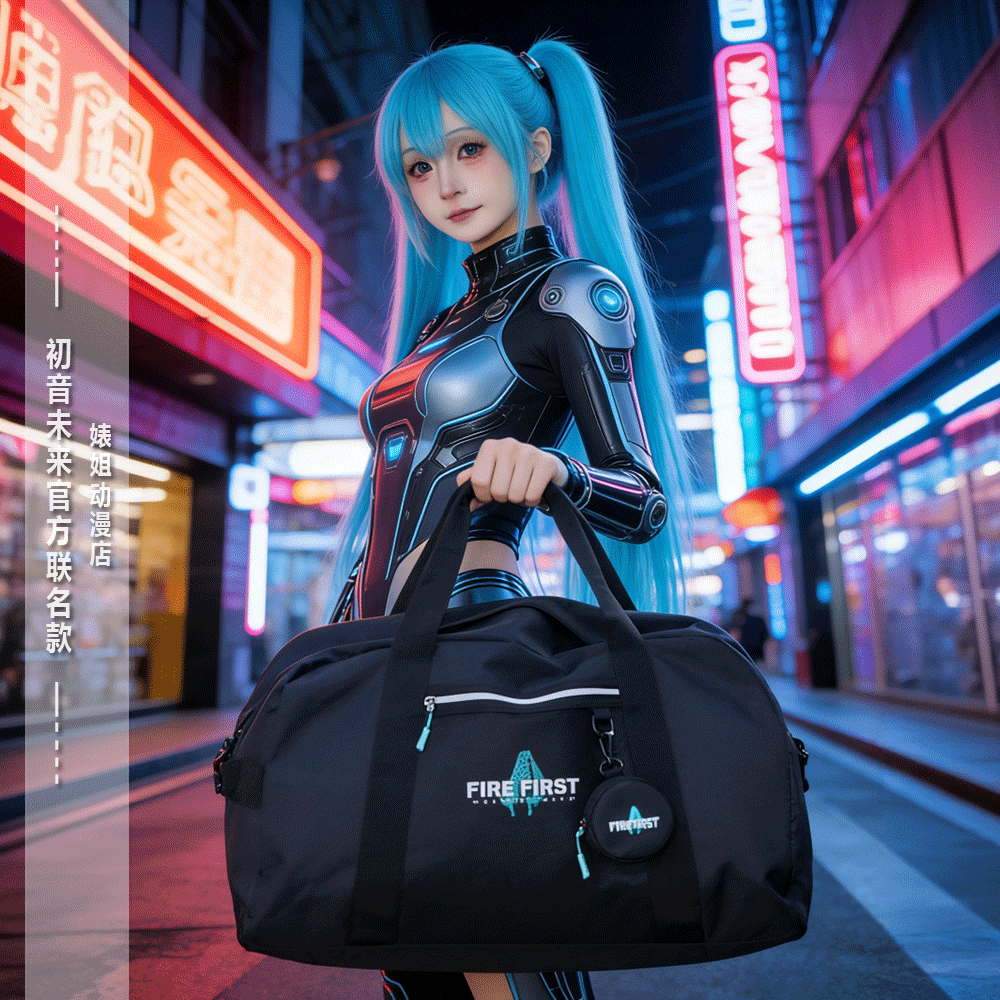 【正版】初音未来斜挎旅行包男女外出大容量多功能轻便防水手提包
