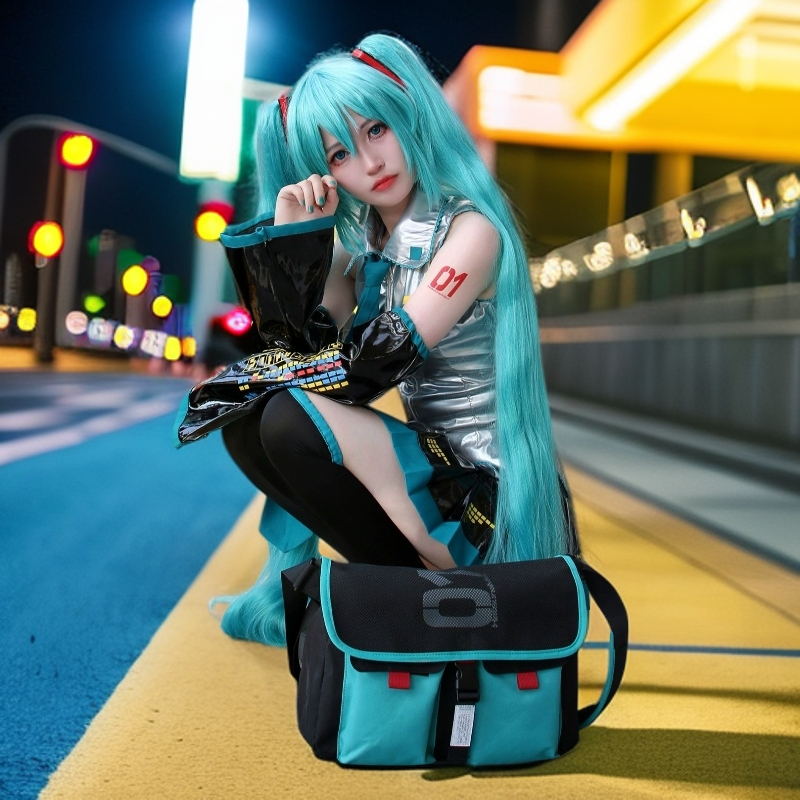 【正版】初音未来联名单肩包日系休闲斜跨背包动漫大容量学生痛包