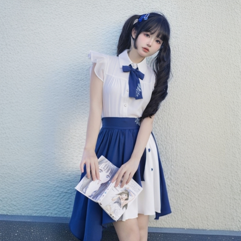 （原创）小众女神学院风雪纺长裙改良版新中式国风仙女衬衫连衣裙