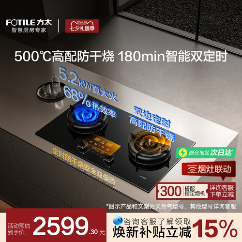 [空气舱]方太02-TEK20双灶定时防干烧燃气灶煤气灶家用官方旗舰店