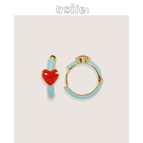 USITE红色爱心耳环白百合同款