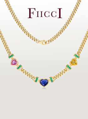 ARTDECO风格彩色蓝宝石古巴项链
