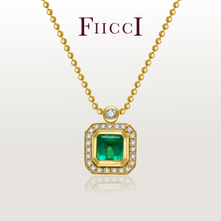FIICCI珠宝 哥伦比亚祖母绿18K金钻石锁骨链项链正方祖母绿切割