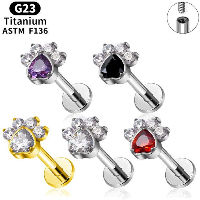 F136钉唇耳骨钉猫爪耳钉 螺纹G23唇新款钉钛合金替换现货唇钉螺丝