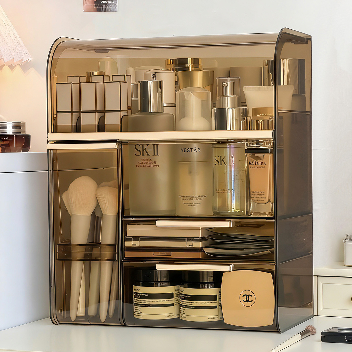 化妆品收纳盒防尘带盖桌面化妆刷口红香水护肤品分类整理盒高颜值