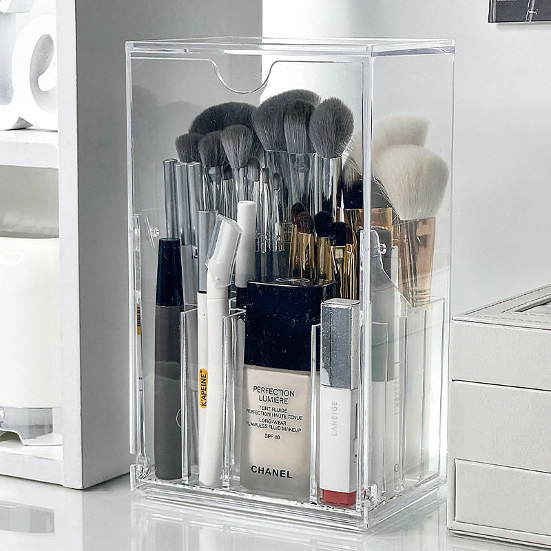 化妆刷收纳筒亚克力透明桌面化妆品置物架眉笔口红唇釉展示架防尘