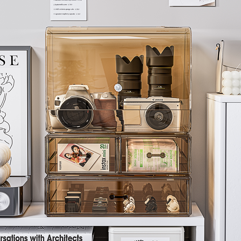 桌面防尘相机收纳柜抽屉式密封防潮储存单反相机镜头配件展示架