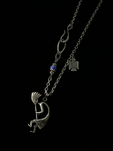 思涵银工坊纳瓦霍风格925纯银做旧印第安雨神吊坠小鹰牌百搭项链