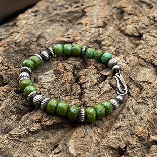 思涵银工坊小众原创925纯银纳瓦霍银珠松石琉璃阿美咔叽情侣手链