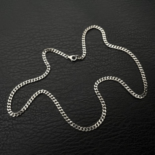 思涵银工坊925纯银古巴链简约百搭项链男女同款4mm坦克链