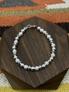 思涵银工坊原创小众设计纳瓦霍风格925纯银飞碟圆珠情侣日潮手链