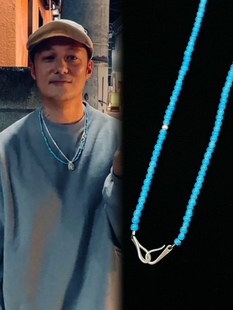 思涵银工坊余文乐同款Larry Smith925纯银鱼钩手工烧制琉璃珠项链