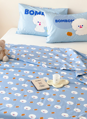 富山商店 x RiCO联名小狗蓝色可爱花边骨头印花全棉面料空调夏被