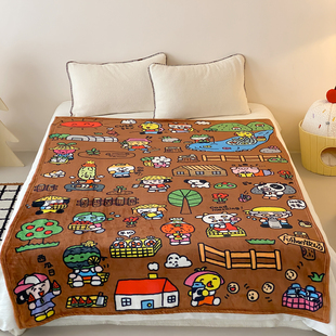 富山商店 种田系列 大地色双面毛秋冬保暖沙发单人法兰绒盖毯