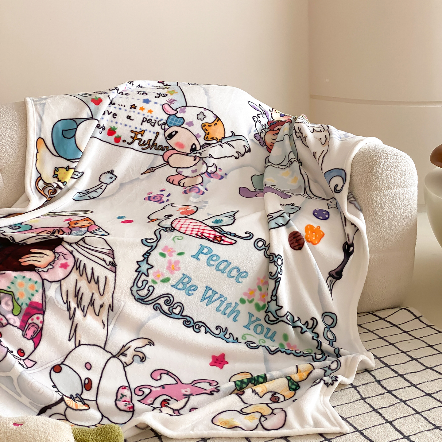 富山商店 x 奥莉蛙 安眠曲系列 可爱双面毛法兰绒沙发单人盖毯