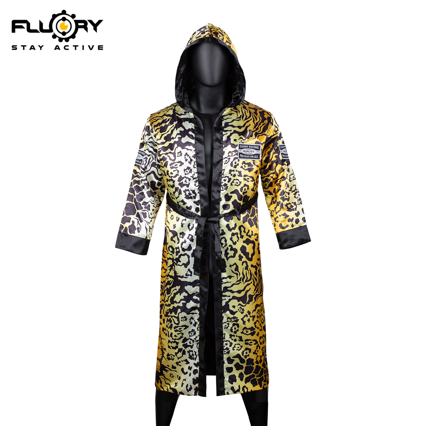 FLUORY男女战袍拳击格斗搏击服装豹纹披风泰拳斗篷MMA衣服战斗袍
