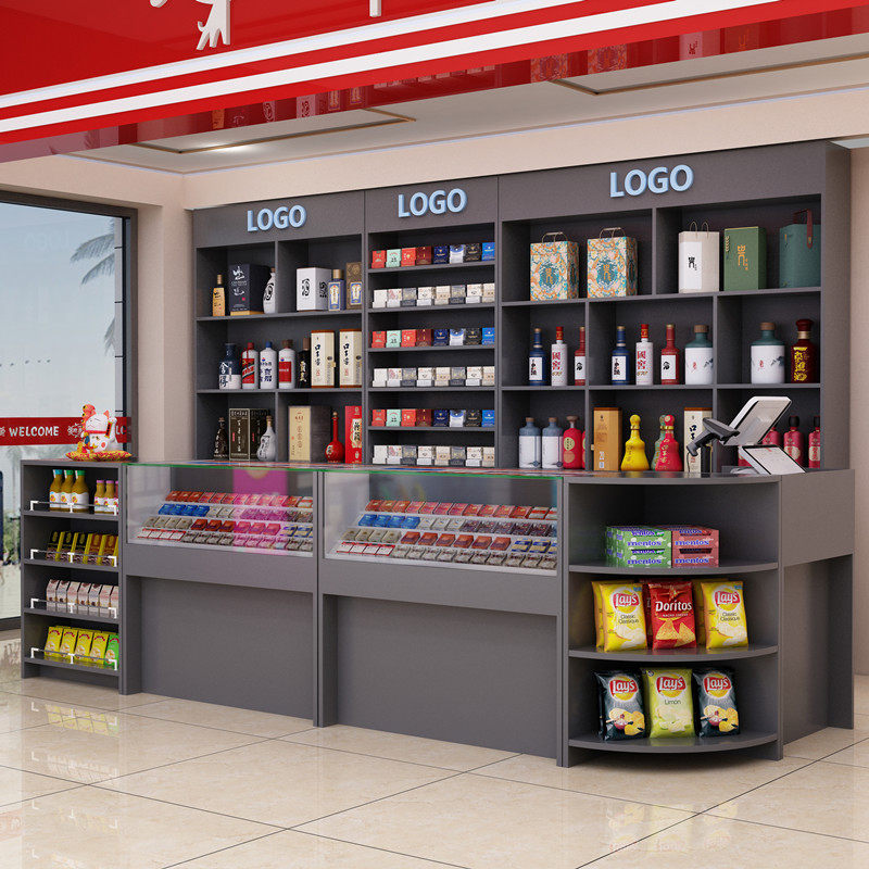 超市便利店烟酒柜烟酒展示柜烟草柜台玻璃柜实木货架香烟陈列柜