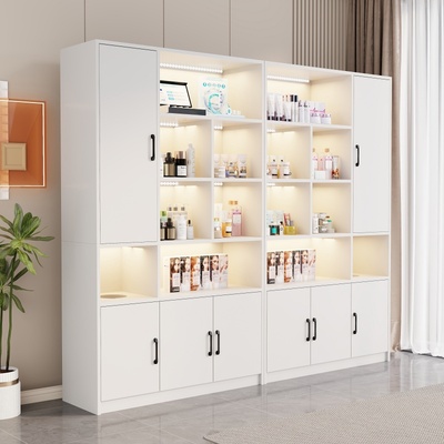 毛巾柜美发店专用木柜子理发店收纳柜美容院储物柜发廊产品展示柜