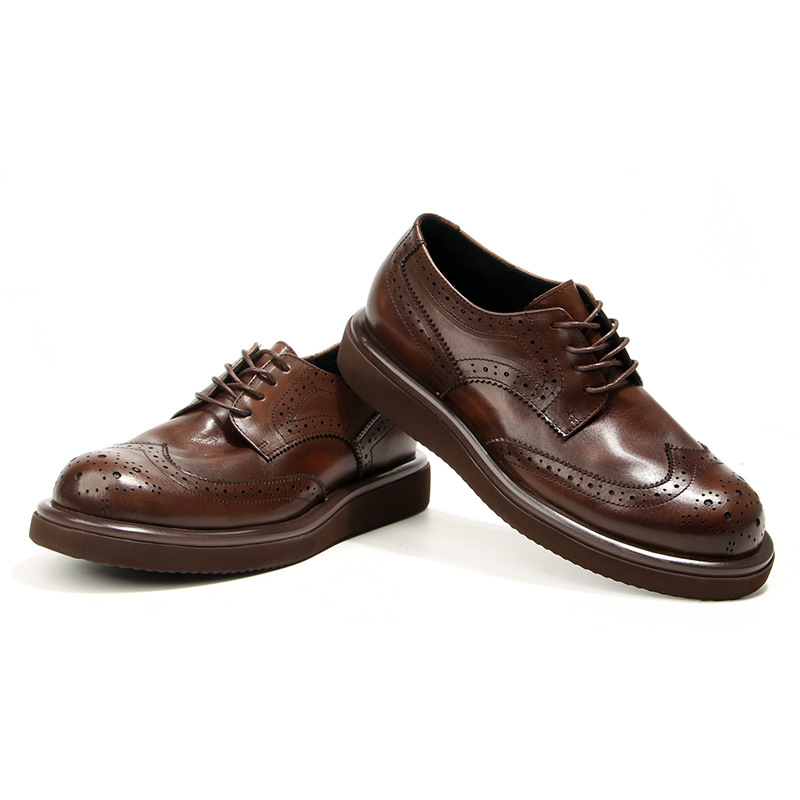 普洛克正品 轻质雕花男鞋头层牛皮英伦正装皮鞋休闲复古厚底鞋