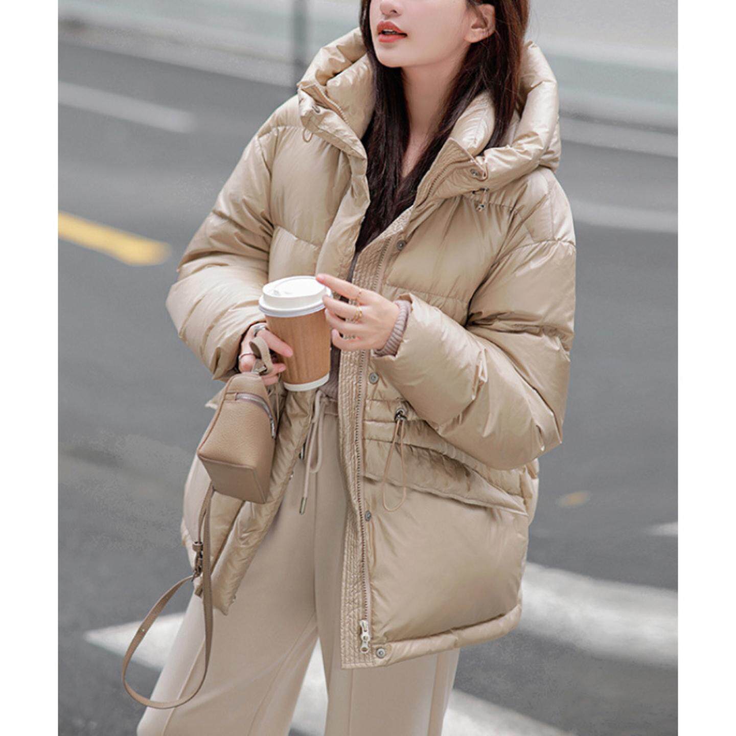 普洛克正品 羽绒服高端女装连帽中长款黑色冬装冬季鹅绒服面包服