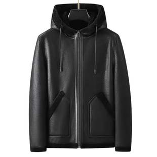 普洛克正品 A级绵羊皮皮毛一体两面穿冬加厚外套连帽男皮草