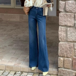 普洛克正品棉四面弹牛仔裤宽松不贴腿直筒微喇裤休闲通勤长裤子