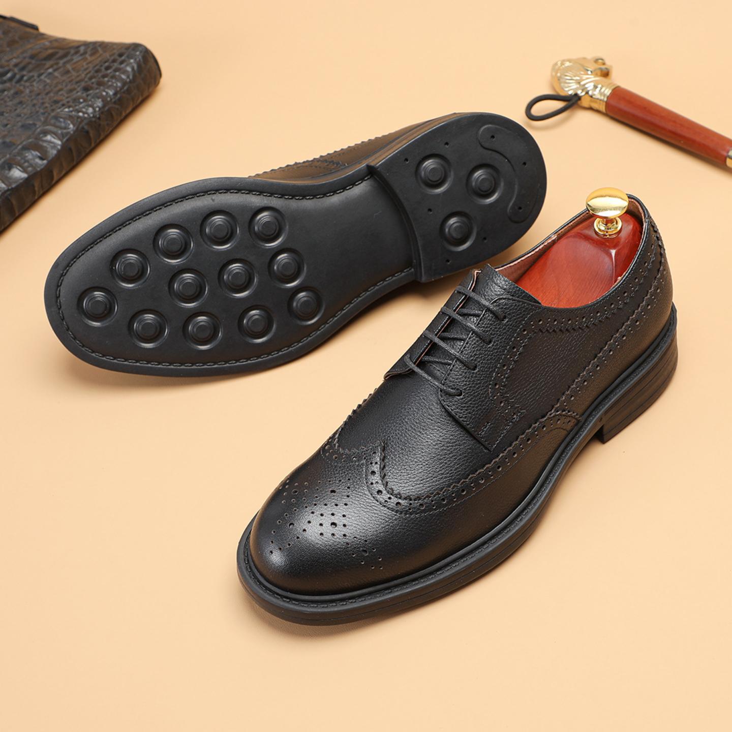 普洛克正品 英伦商务正装休闲皮鞋真皮德比鞋布雕花头层牛皮男鞋