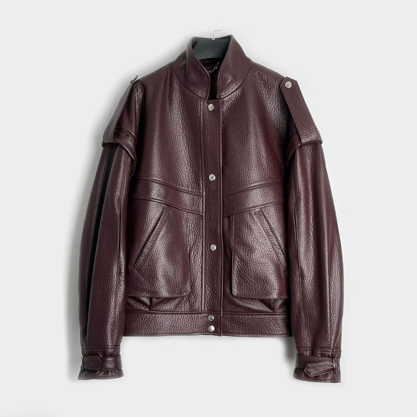 普洛克正品 真泡皮衣新西兰小立领小众插袋廓形绵羊皮夹克外套女