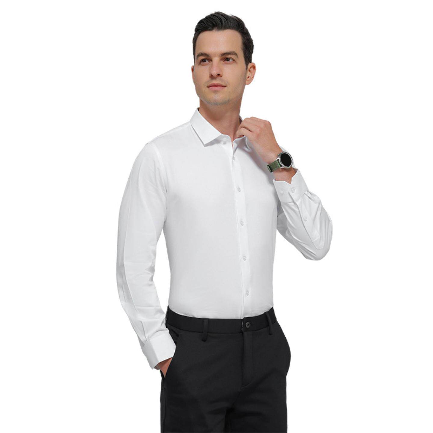 普洛克正品 衬衫男长袖商务休闲男装轻奢高级感免烫男士白色衬衣