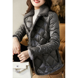 普洛克正品 拼接95白鹅绒高端羽绒服秋高端女款灰色短款外套防寒