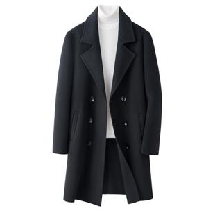 普洛克正品 男帅气修身高级感羊绒双面呢子羊毛中长款风衣冬外套