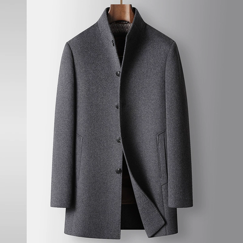 普洛克正品 男羊毛大衣秋冬立领脱卸羽绒内胆中青年商务保暖外套