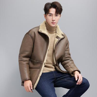 普洛克正品 原生态皮毛一体外套男真皮衣夹克冬季新款羊羔毛皮草