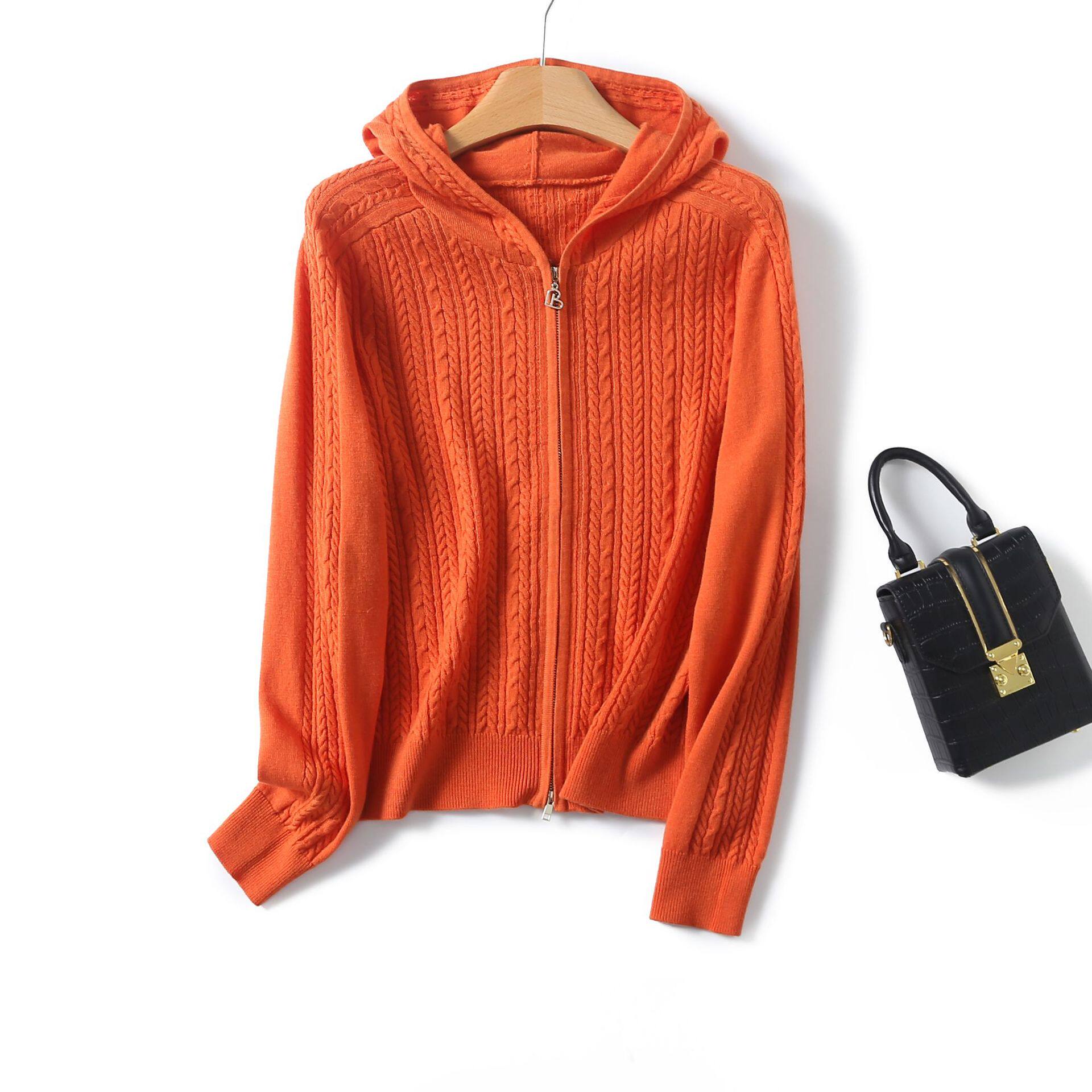 普洛克正品 女装帽开衫女毛衫女春秋冬红色新年毛衣女格雷灰外套