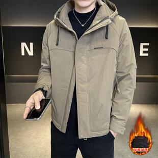 普洛克正品男装 商务休闲外套加棉加厚保暖舒适连帽工装春夹克衫