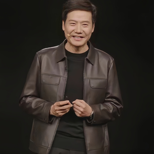 普洛克正品 绵羊皮雷军发布会同款皮衣外套男休闲棕色皮夹克外套