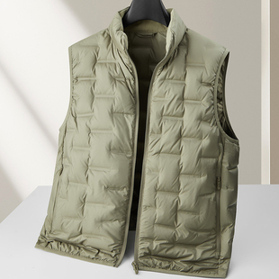 普洛克正品90白鸭绒男无袖羽绒服冬马甲商务休闲马夹背心蓝色外套