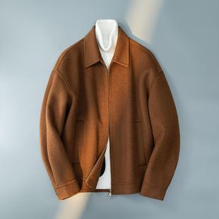 普洛克正品 新款男士双面羊毛翻领夹克全毛外套短款休闲毛呢大衣