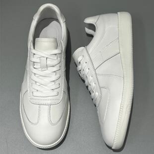 普洛克正品 春秋新款透气纯白休闲鞋子头层牛皮低帮软底男小白鞋