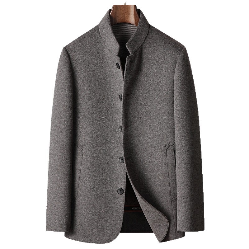 普洛克正品 羊毛男大衣冬中式立领脱卸羽绒内胆商务西服加厚外套
