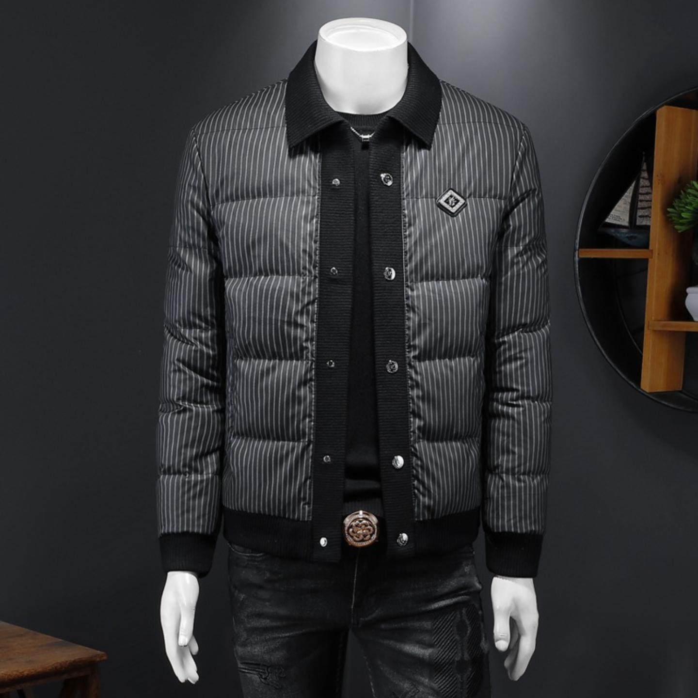 普洛克正品 高端冬季新款男士90%白鸭绒棒球领植绒羽绒服加厚外套