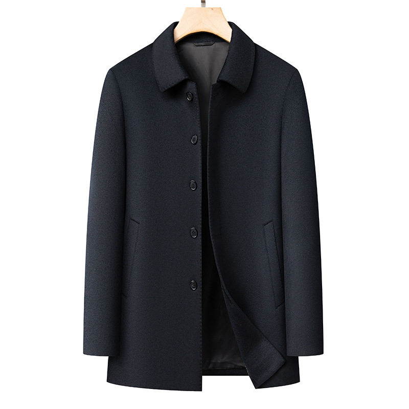普洛克正品 新款秋冬高档男商务山羊绒翻领大衣上衣中长休闲外套