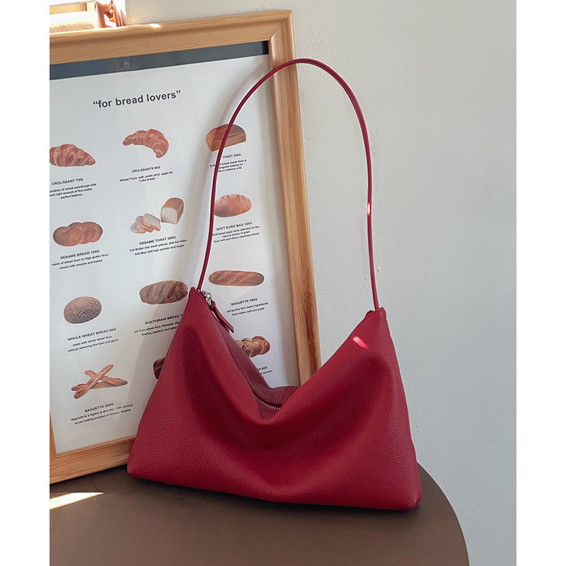 普洛克正品 头层软牛皮真皮包休闲通勤大容量真皮饺子包女斜挎包