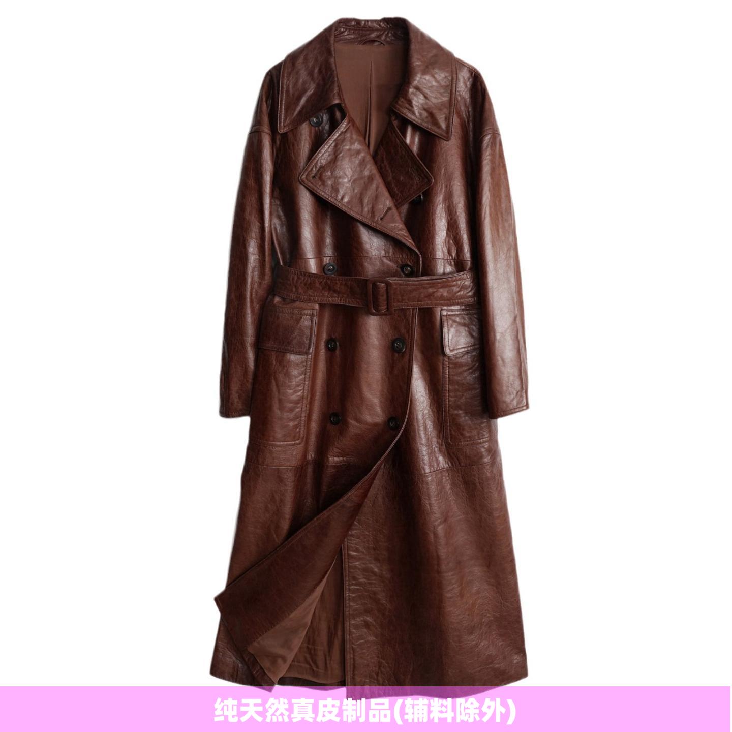 普洛克正品 油蜡头层牛皮真皮皮衣冬高端复古美拉德中长款女外套