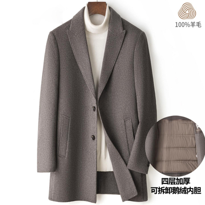 普洛克正品 面呢休闲大衣男士短款羽绒内胆加厚冬装羊毛呢子外套
