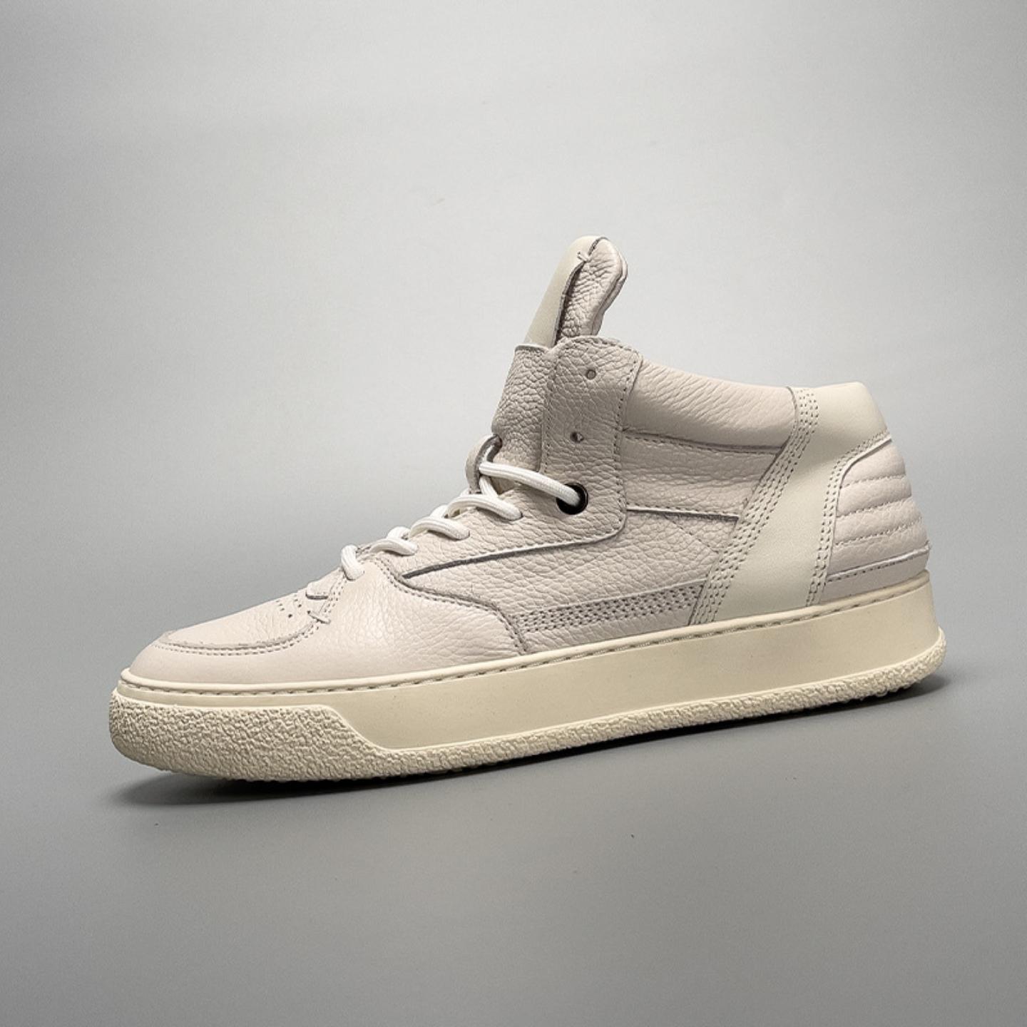 普洛克正品 档中帮休闲靴子真皮小白鞋男士正宗牛皮潮鞋运动板鞋